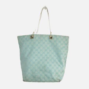 Gucci Logo tote white leather with Aqua Light Blue canvas.